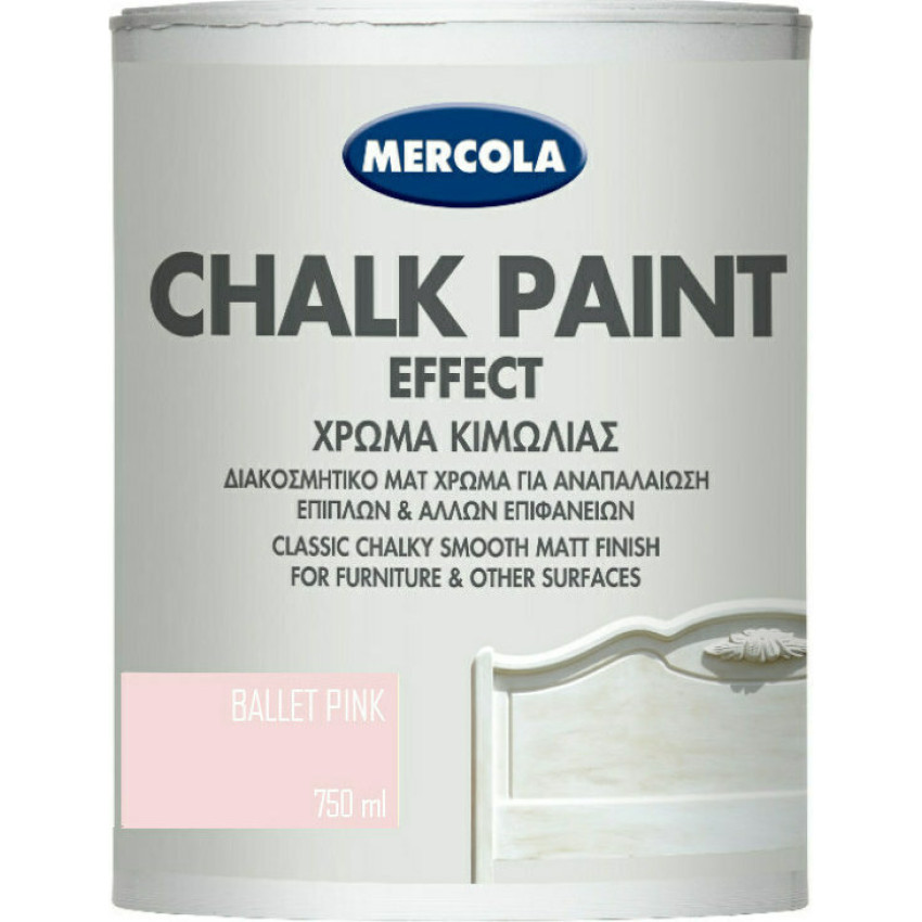 MERCOLA CHALK PAINT ΔΙΑΚΟΣΜΗΤΙΚΟ ΜΑΤ ΧΡΩΜΑ ΚΙΜΩΛΙΑΣ ΓΙΑ ΑΝΑΠΑΛΑΙΩΣΗ ΕΠΙΦΑΝΕΙΩΝ ΧΡΩΜΑ Ballet pink 750ml 3585 MERCOLA CHALK PAINT ΔΙΑΚΟΣΜΗΤΙΚΟ ΜΑΤ ΧΡΩΜΑ ΚΙΜΩΛΙΑΣ ΓΙΑ ΑΝΑΠΑΛΑΙΩΣΗ ΕΠΙΦΑΝΕΙΩΝ ΧΡΩΜΑ Ballet pink 750ml 3585