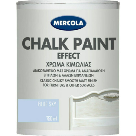 MERCOLA CHALK PAINT ΔΙΑΚΟΣΜΗΤΙΚΟ ΜΑΤ ΧΡΩΜΑ ΚΙΜΩΛΙΑΣ ΓΙΑ ΑΝΑΠΑΛΑΙΩΣΗ ΕΠΙΦΑΝΕΙΩΝ ΧΡΩΜΑ Blue Sky 750ml 3590