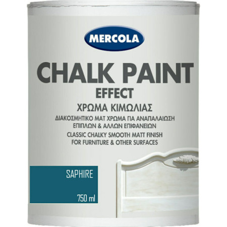 MERCOLA CHALK PAINT ΔΙΑΚΟΣΜΗΤΙΚΟ ΜΑΤ ΧΡΩΜΑ ΚΙΜΩΛΙΑΣ ΓΙΑ ΑΝΑΠΑΛΑΙΩΣΗ ΕΠΙΦΑΝΕΙΩΝ ΧΡΩΜΑ Saphire 750ml 3593