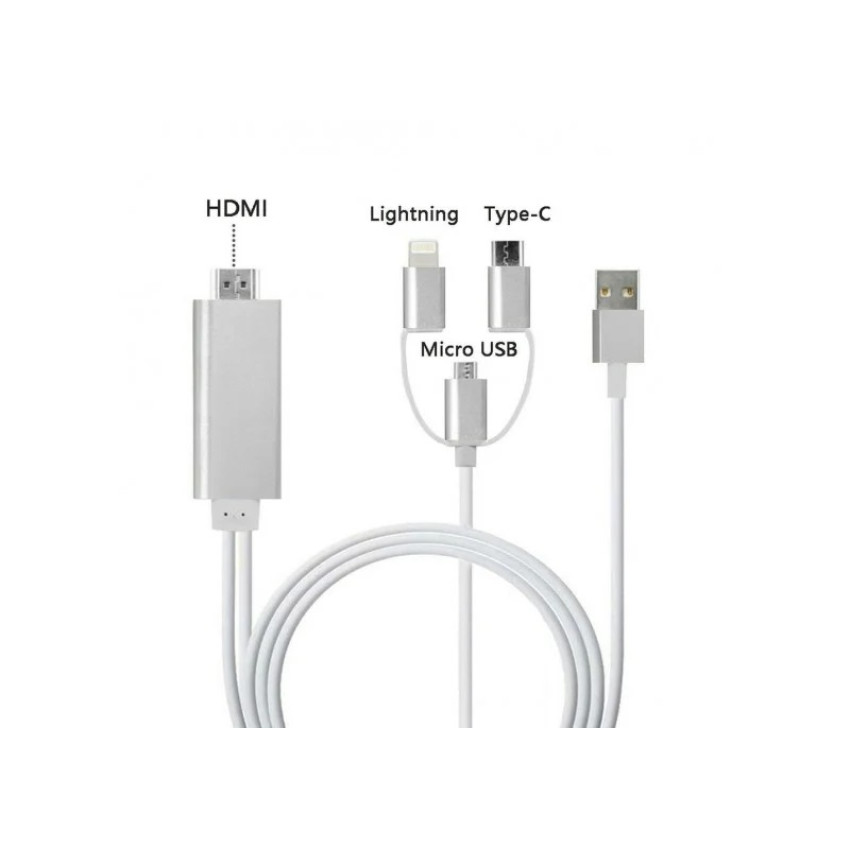 Προσαρμογέας 3 in 1 Mirascreen HDMI 1080P HDTV Cable, 2m Type-C/Micro USB/Lightning Andowl 864763 Προσαρμογέας 3 in 1 Mirascreen HDMI 1080P HDTV Cable, 2m Type-C/Micro USB/Lightning Andowl 864763