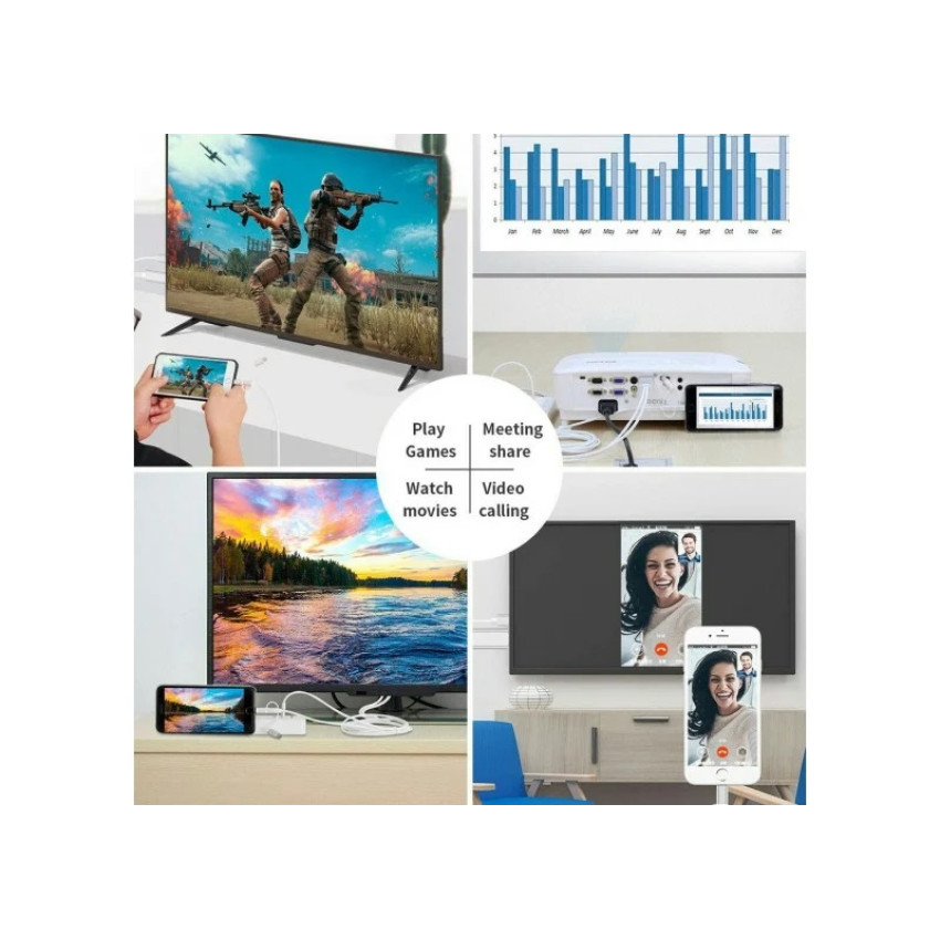Προσαρμογέας 3 in 1 Mirascreen HDMI 1080P HDTV Cable, 2m Type-C/Micro USB/Lightning Andowl 864763 Προσαρμογέας 3 in 1 Mirascreen HDMI 1080P HDTV Cable, 2m Type-C/Micro USB/Lightning Andowl 864763