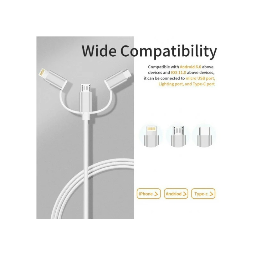 Προσαρμογέας 3 in 1 Mirascreen HDMI 1080P HDTV Cable, 2m Type-C/Micro USB/Lightning Andowl 864763 Προσαρμογέας 3 in 1 Mirascreen HDMI 1080P HDTV Cable, 2m Type-C/Micro USB/Lightning Andowl 864763