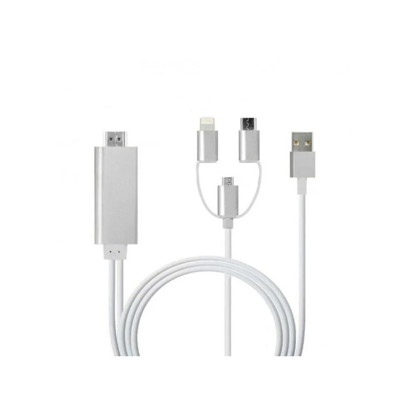 Προσαρμογέας 3 in 1 Mirascreen HDMI 1080P HDTV Cable, 2m Type-C/Micro USB/Lightning Andowl 864763 Προσαρμογέας 3 in 1 Mirascreen HDMI 1080P HDTV Cable, 2m Type-C/Micro USB/Lightning Andowl 864763