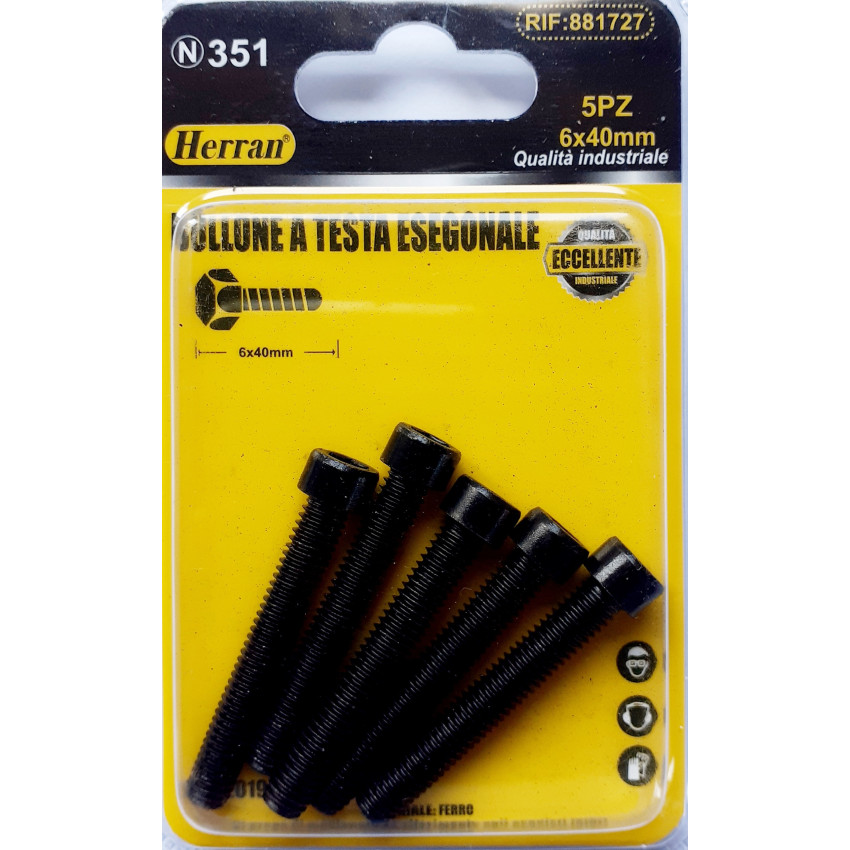Βίδες άλλεν μαύρες σετ 5τεμ. Μ6Χ40mm Herran 881727 Βίδες άλλεν μαύρες σετ 5τεμ. Μ6Χ40mm Herran 881727