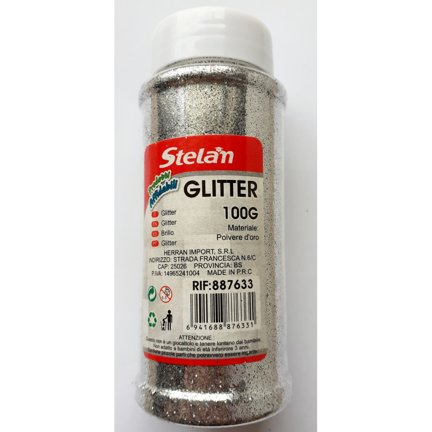 GLITTER - ΧΡΥΣΟΣΚΟΝΗ 100gr ΧΡΩΜΑ ΑΣΗΜΙ Stelan 887633