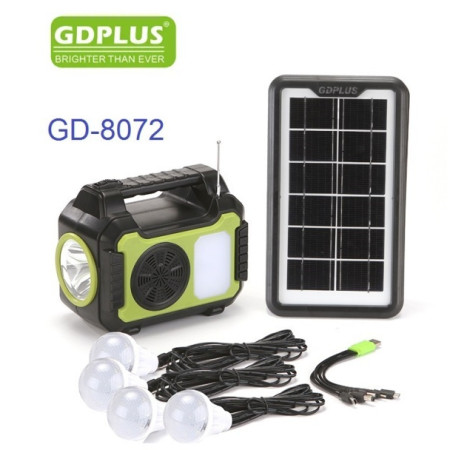 Ηλιακό Σύστημα Φωτισμού με 4 Λάμπες - Πλεξούδα Φόρτισης USB και Ραδιόφωνο GDPlus GD-8072 