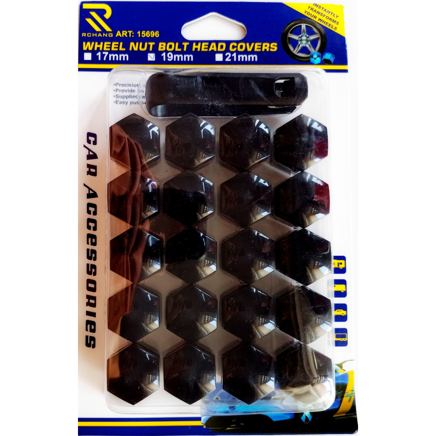 Τάπες πλαστικές Φ19mm για μπουλόνια ζάντας αυτοκινήτου σετ 20 τεμαχίων χρώμα μαύρο OEM 569621