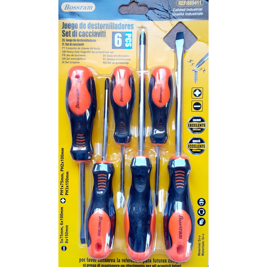 Σετ κατσαβίδια 6 τεμαχίων CrV Bossram 869411 Σετ κατσαβίδια 6 τεμαχίων CrV Bossram 869411
