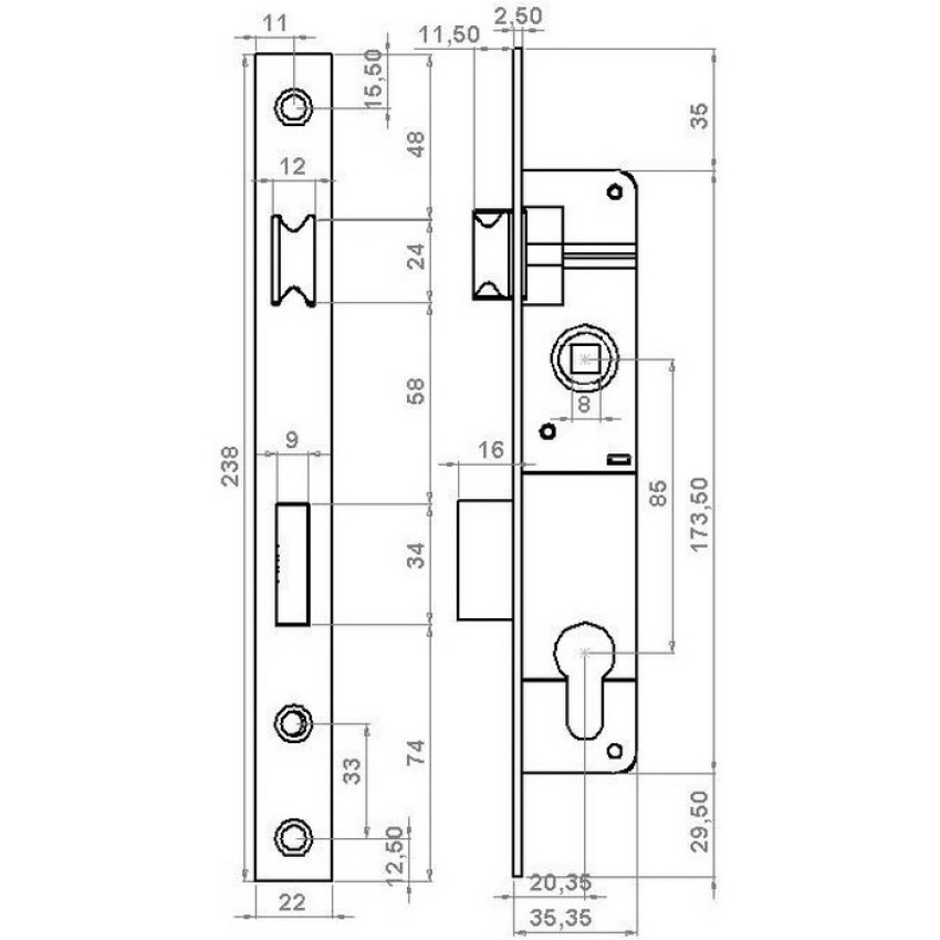 Κλείδαρια ασφαλείας σιδηρόπορτας στενή 20mm GEVY 160066010