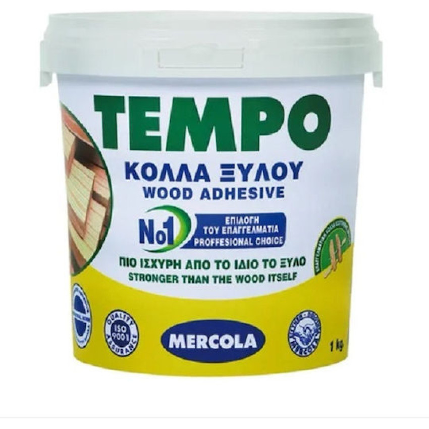 Κόλλα ξύλου PVAC κρυσταλλιζέ D2 1000gr Mercola Tempo 01003