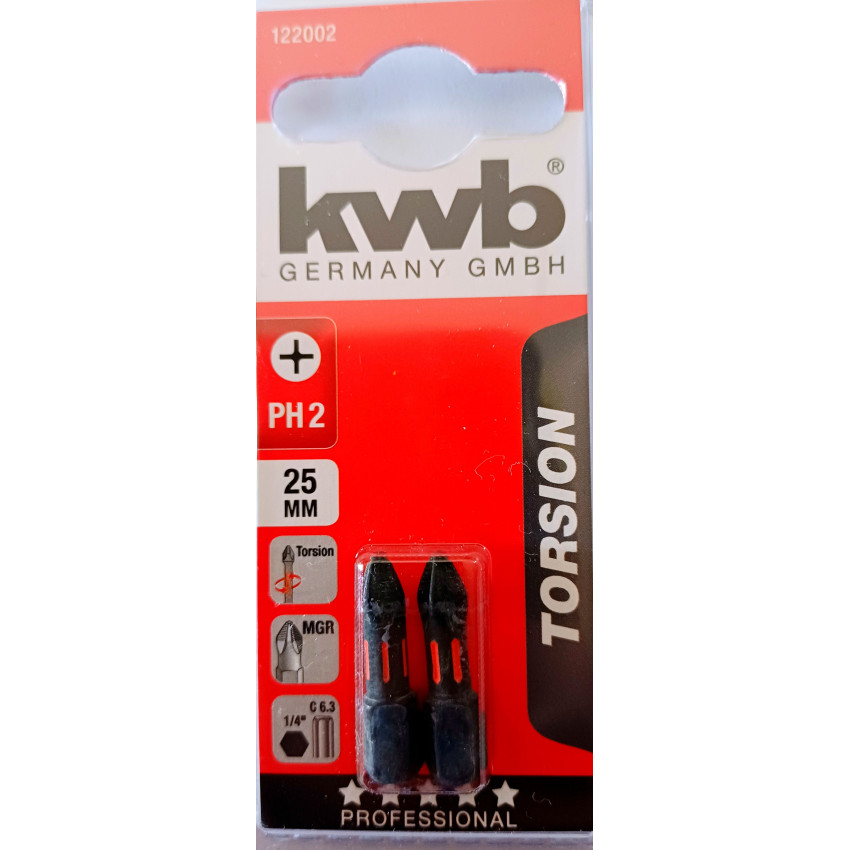 Μύτες σταυρού PH2 x 25mm 2 τεμαχίων από ατσάλι S2. KWB 49122002