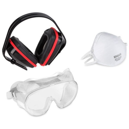 Βασικό σετ προστασίας με ωτοασπίδες απλού τύπου , γυαλία προστασίας τροχού πλαστικά με οπές & μάσκα σκόνης FFP1 Kreator KRTS60001 6687403