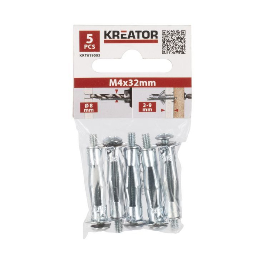 Βύσματα μεταλλικά για γυψοσανίδα M4 x 32 mm 5τεμ Kreator 6689988