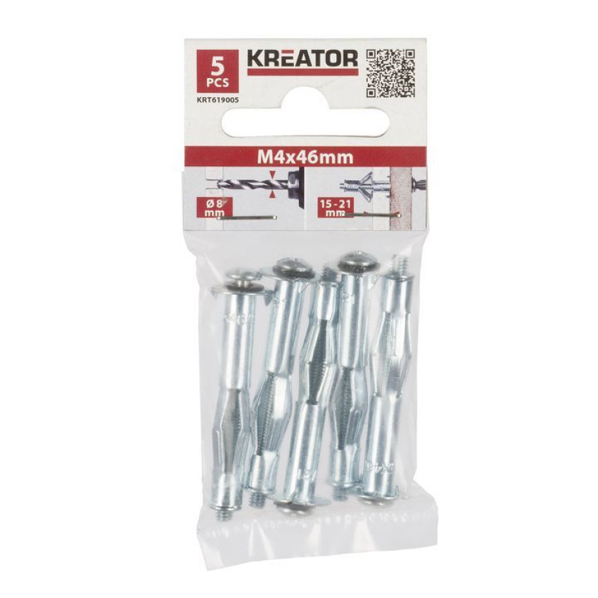 Βύσματα μεταλλικά για γυψοσανίδα M4 x 46 mm 5τεμ Kreator 6680007 Βύσματα μεταλλικά για γυψοσανίδα M4 x 46 mm 5τεμ Kreator 6680007
