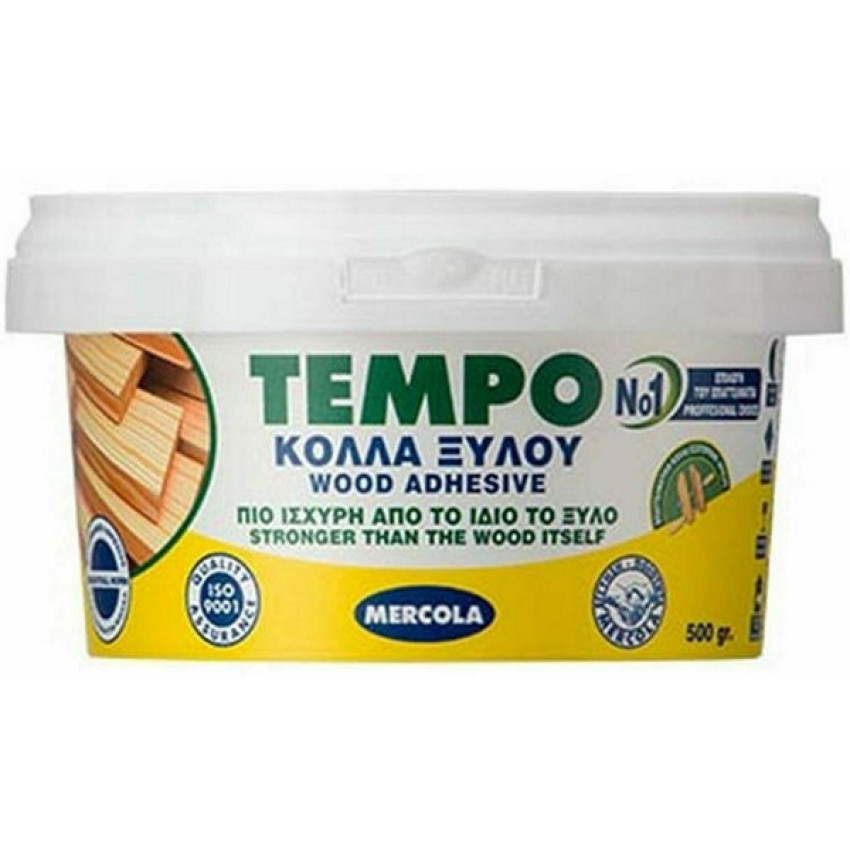 Κόλλα ξύλου PVAC κρυσταλλιζέ D2 500gr Mercola Tempo 01001