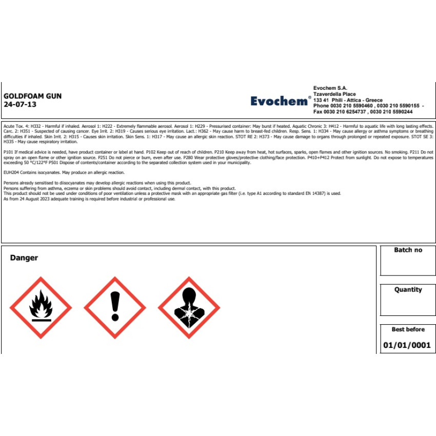 GOLD Αφρός Πολυουρεθάνης πιστολιού, χαμηλής διόγκωσης υψηλής απόδοσης 830ml Mercola 9418