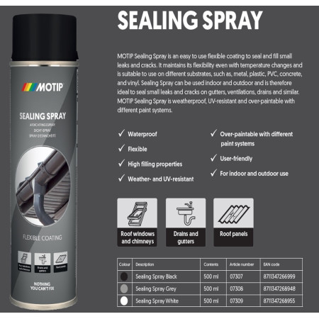 Σπρέι στεγανοποίησης για σφράγιση διαρροών χρώμα μαύρο 500ml Motip sealing spray 073070021