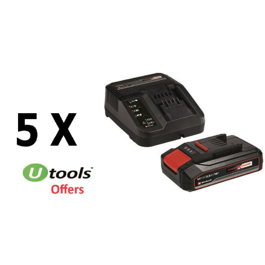 5 x Ταχυφορτιστής & μπαταρία 2.5Ah Einhell 5x4512097 5 x Ταχυφορτιστής & μπαταρία 2.5Ah Einhell 5x4512097