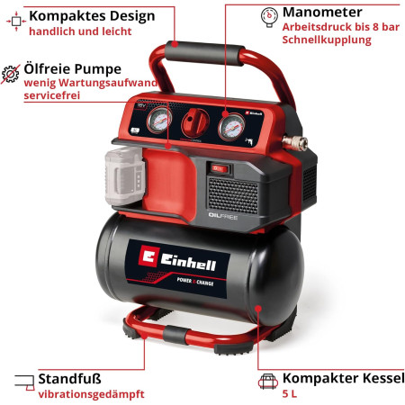 Αεροσυμπιεστής μπαταρίας 18V (δίχως λάδι) Einhell TE-AC 18/75 Li OF - Solo 4020410