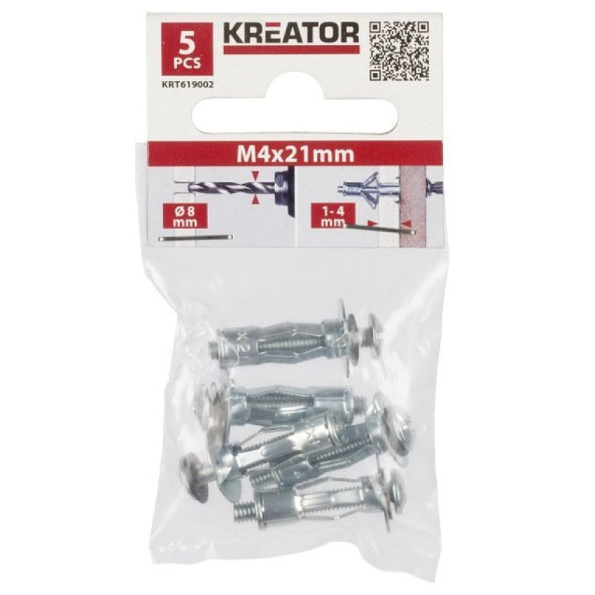 Βύσματα μεταλλικά για γυψοσανίδα M4 x 21 mm 5τεμ Kreator 6689971