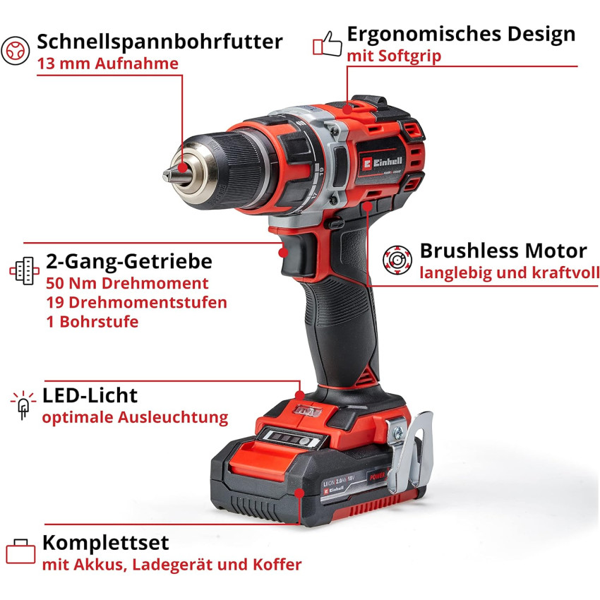 Δραπανοκατσάβιδo Μπαταρίας 18V Einhell TP-CD 18/50 Li Brushless 4513896