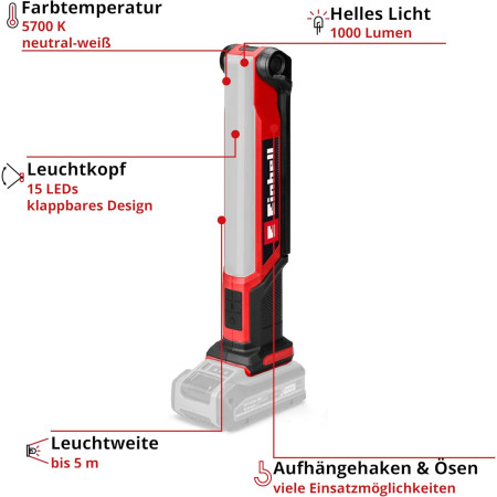 Φακός μπαταρίας 1000lm 18V Einhell TE-CL 18/1000 S Li - Solo 4514180