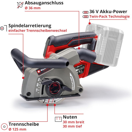 Φρέζα αυλακώσεων τοίχου μπαταρίας 36V Einhell TP-MA 36/30 Li Brushless - Solo 4350800