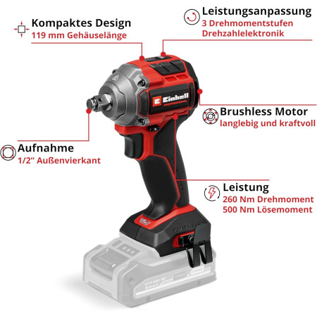 Μπουλονόκλειδο 18V 260Nm Einhell TP-CW 18/260 C Li Brushless - Solo 4510090