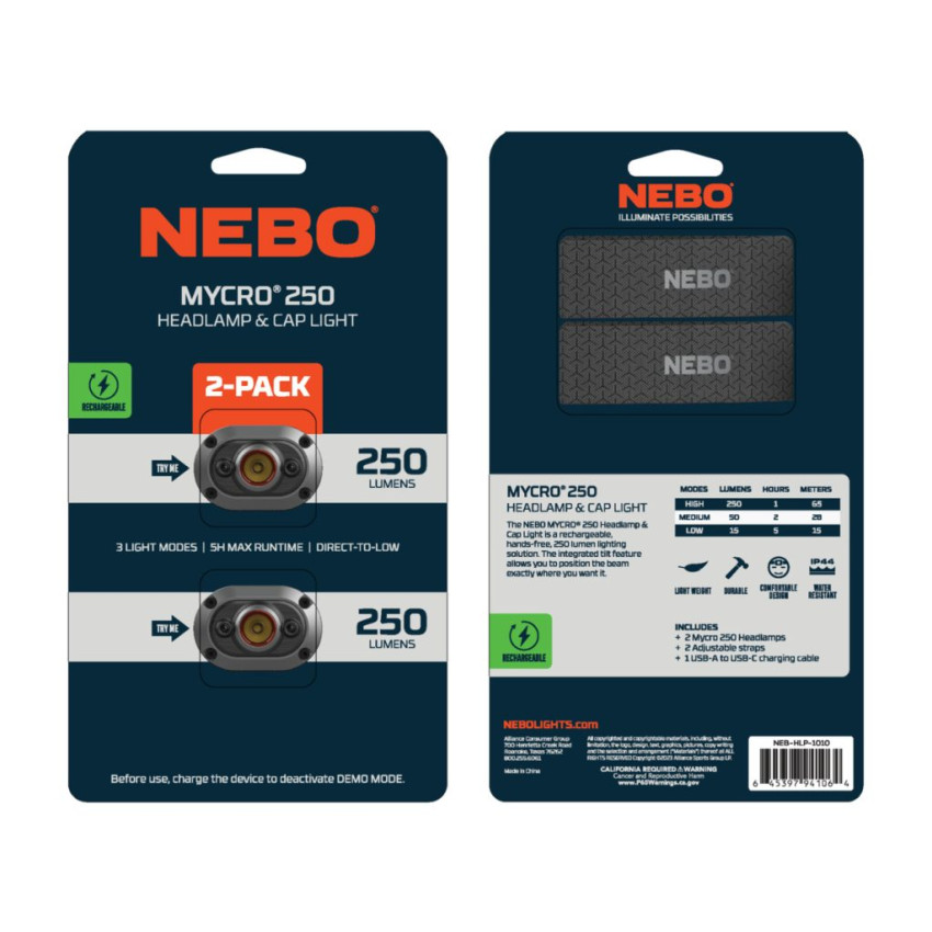 ΦΑΚΟΣ ΚΕΦΑΛΗΣ 250 Lumens NEBO MYCRO 250 (2 NEB-HLP-1010-G ΦΑΚΟΣ ΚΕΦΑΛΗΣ 250 Lumens NEBO MYCRO 250 (2 NEB-HLP-1010-G