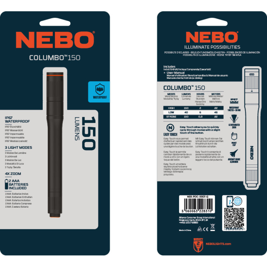 ΦΑΚΟΣ 150 Lumens NEBO COLUMBO 150 NEB-POC-0007-G ΦΑΚΟΣ 150 Lumens NEBO COLUMBO 150 NEB-POC-0007-G