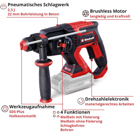 Πνευματικό πιστολέτο μπαταρίας sds-plus 2.3J 18V Einhell  TP-HD 18/22 D Li Brushless - Solo 4514277