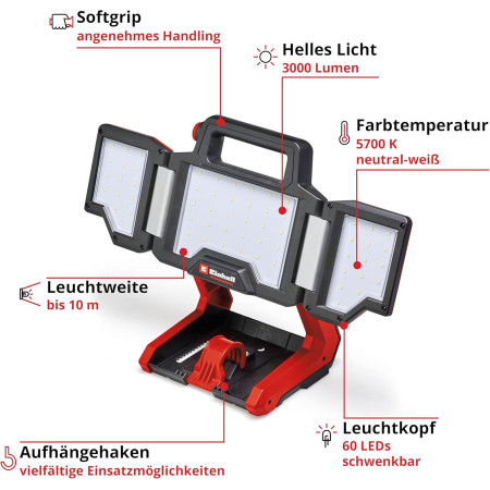 Προβολέας μπαταρίας 3000lm με τρίποδο 18V Einhell TP-CL 18/3000 Li Set - Solo 4514170