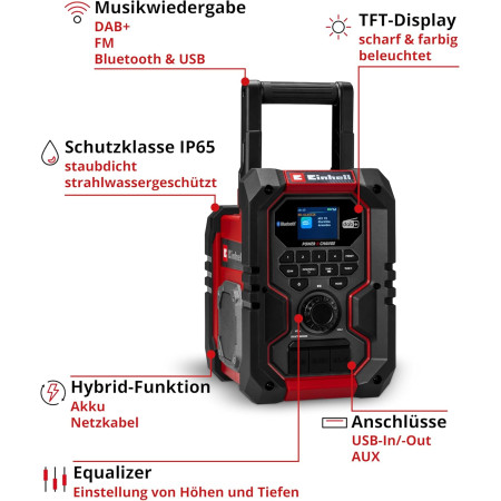 Ραδιόφωνο μπαταρίας υβδριδικό 18V Einhell TE-CR 18 Li DAB+/FM/BT - Solo 3407995