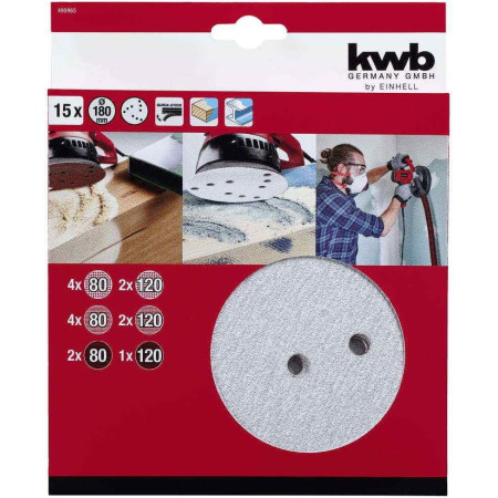 Σετ 15 τμχ. γυαλόχαρτα velcro Φ180mm  KWB 49490965