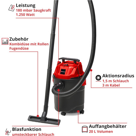 Σκούπα ηλεκτρική  υγρών / στερεών 1200W 20lt Einhell TC-VC 1820 2342480