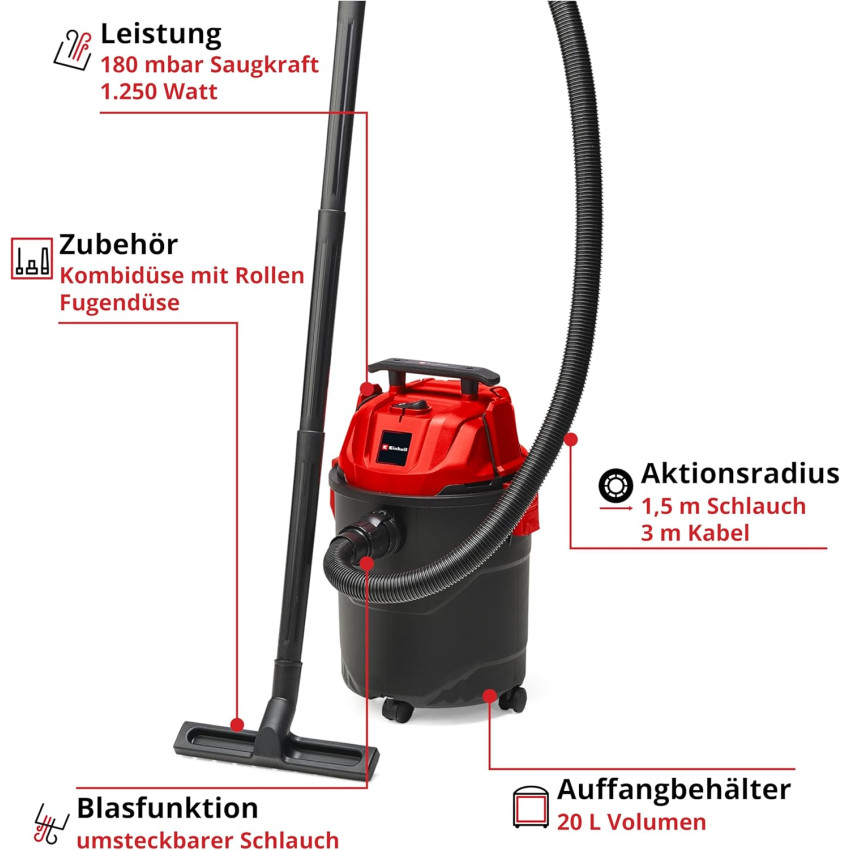 Σκούπα ηλεκτρική υγρών / στερεών 1200W 20lt Einhell TC-VC 1820 2342480 Σκούπα ηλεκτρική υγρών / στερεών 1200W 20lt Einhell TC-VC 1820 2342480