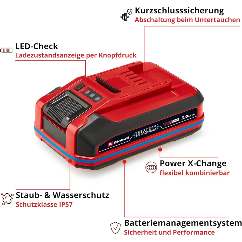 Στεγανή μπαταρία 3,0 Ah 18V Einhell SEALED Power X-Change Plus 4511618 Στεγανή μπαταρία 3,0 Ah 18V Einhell SEALED Power X-Change Plus 4511618