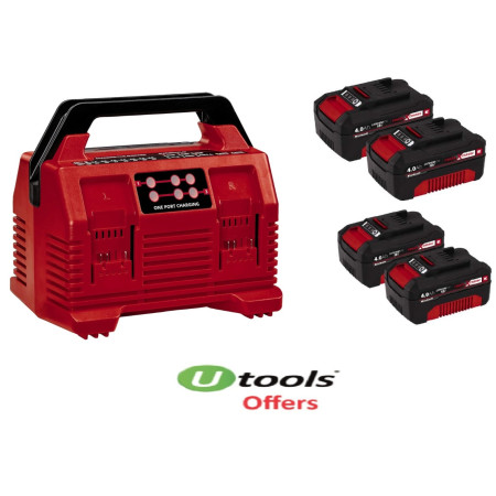 Τετραπλός ταχυφορτιστής Einhell Quattro 4A 2x2 + 4 μπαταρίες 4.0Ah Einhell 4512102 - 2x 4511489