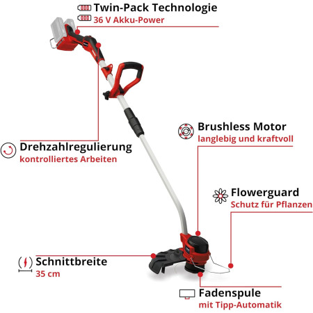 Χορτοκοπτικό μεσηνέζας μπαταρίας 36V Einhell GP-CT 36/35 Li Brushless - Solo 3411330