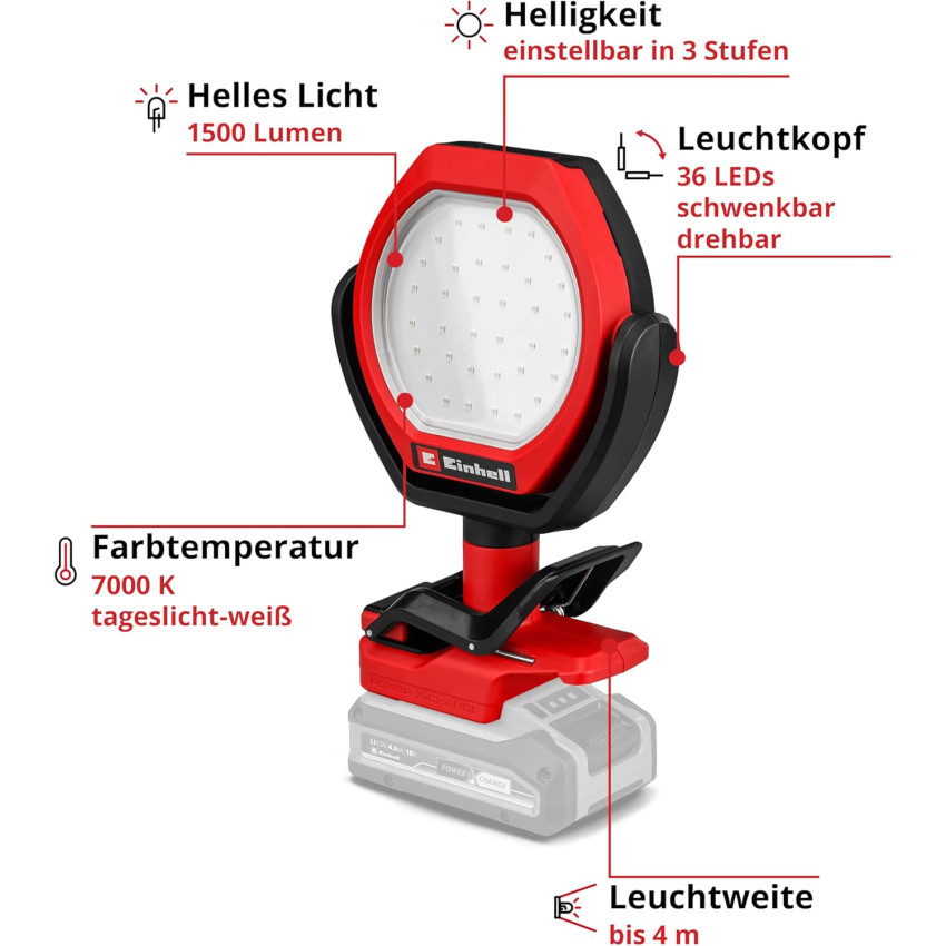 Φακός μπαταρίας 1500lm 18V Einhell GC-OL 18/1500 Li - Solo 2320120 Φακός μπαταρίας 1500lm 18V Einhell GC-OL 18/1500 Li - Solo 2320120