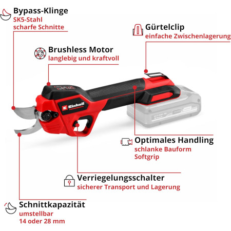 Κλαδευτικό ψαλίδι μπαταρίας 18V Einhell GP-LS 18/28 Li Brushless - Solo 3408320
