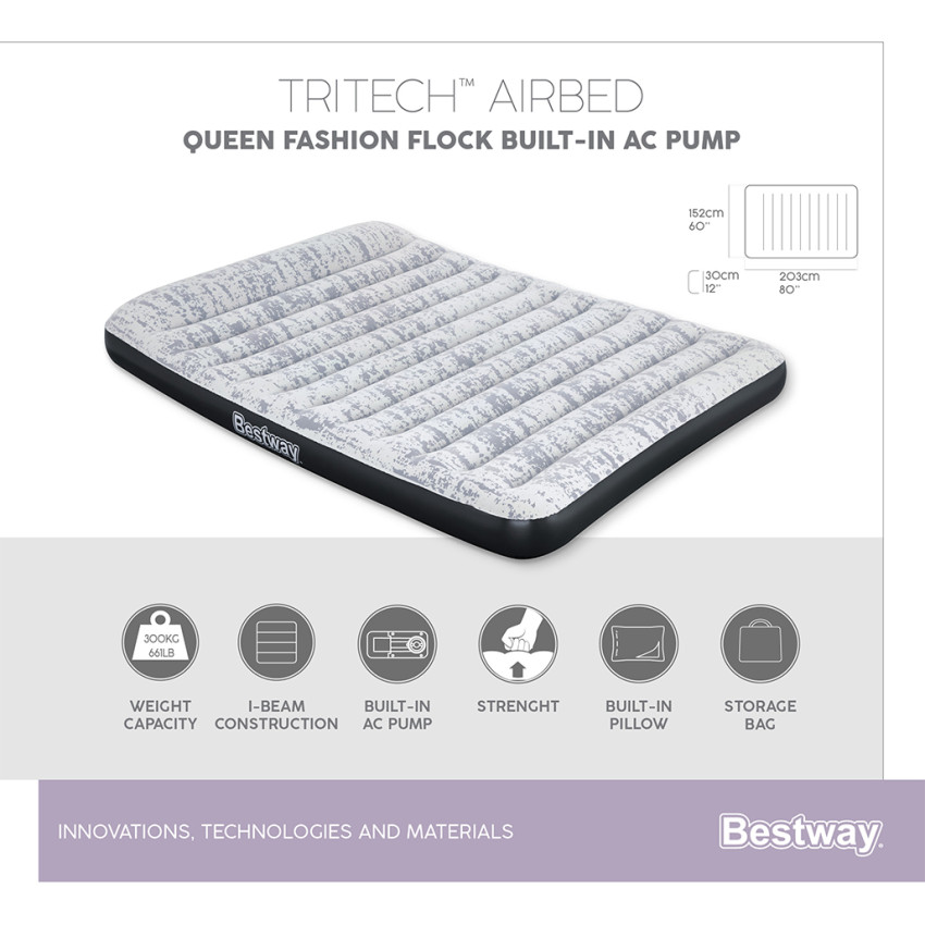 ΑΕΡΟΣΤΡΩΜΑ 203 x 152 x 30 cm BEST WAY TRITECH QUEEN 15437 ΑΕΡΟΣΤΡΩΜΑ 203 x 152 x 30 cm BEST WAY TRITECH QUEEN 15437