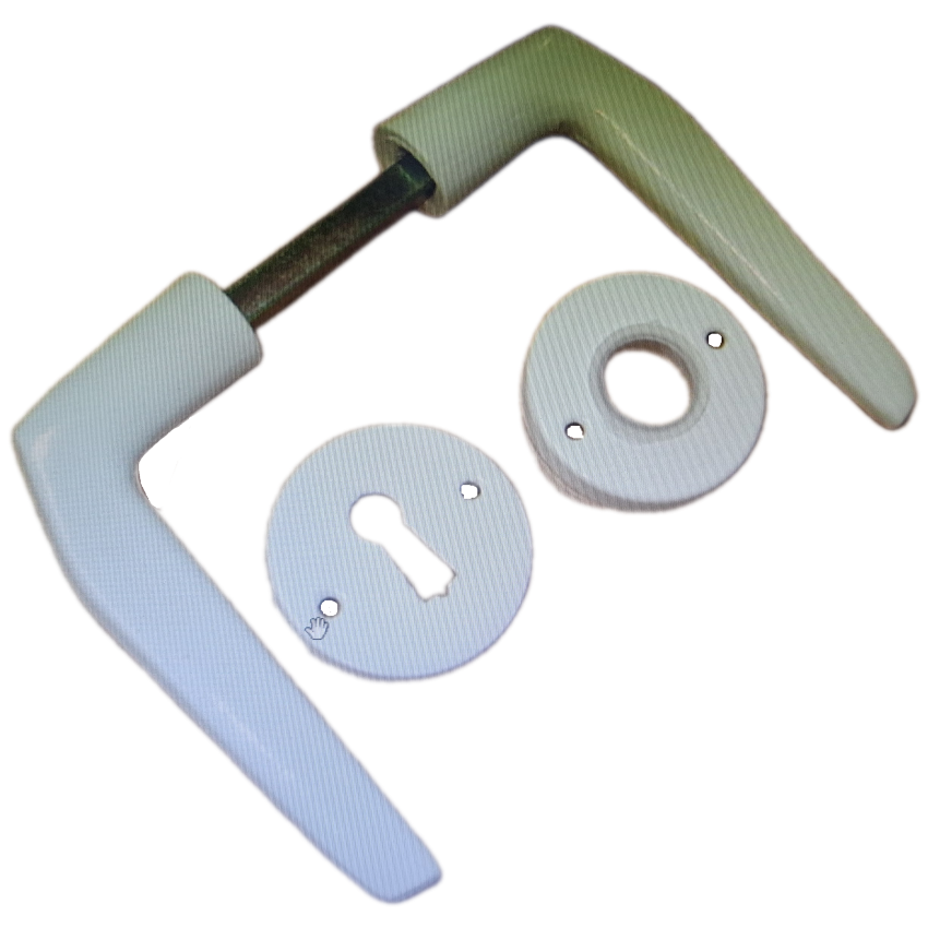 Πόμολο αλουμινίου λευκό με ροζέτα 110 για ξύλινες και αλουμινίου πόρτες 26502