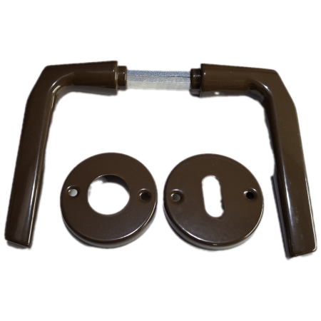 Πόμολο αλουμινίου καφέ με ροζέτα 110 για ξύλινες και αλουμινίου πόρτες 26356