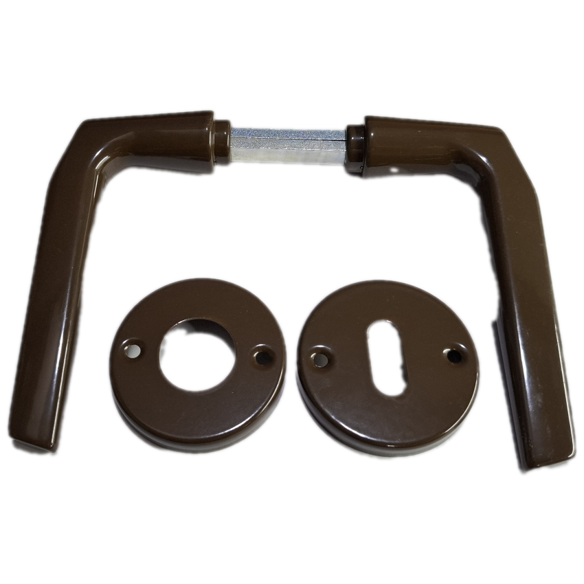 Πόμολο αλουμινίου καφέ με ροζέτα 110 για ξύλινες και αλουμινίου πόρτες 26356