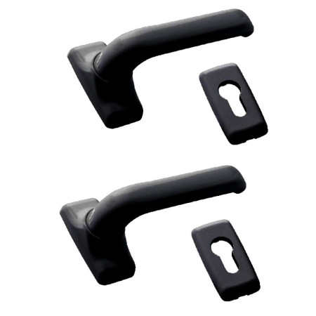 Πόμολο ίσιο διπλο μαύρο με μεταλλική ροζέτα κατάλληλα για όλα τα προφίλ αλουμινίου και τις ξύλινες πόρτες DOMUS 6110M