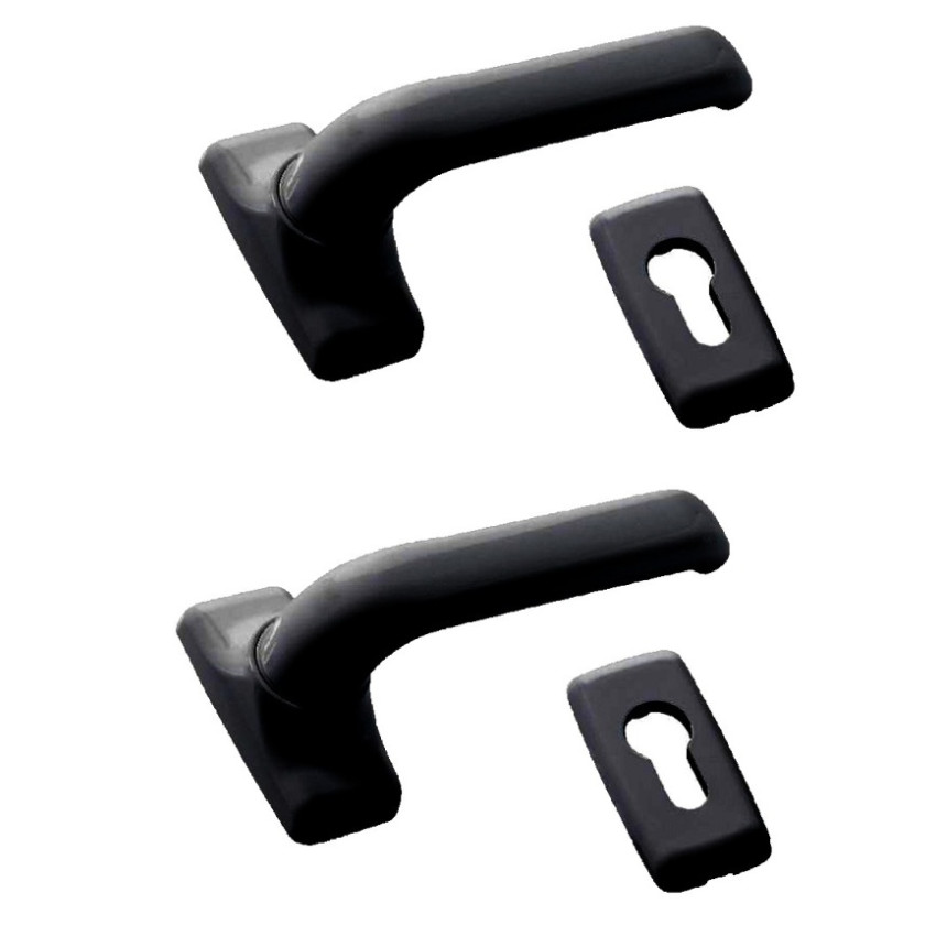 Πόμολο ίσιο διπλο μαύρο με μεταλλική ροζέτα κατάλληλα για όλα τα προφίλ αλουμινίου και τις ξύλινες πόρτες DOMUS 6110M