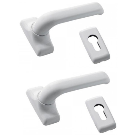 Πόμολο ίσιο διπλο λευκό με μεταλλική ροζέτα κατάλληλα για όλα τα προφίλ αλουμινίου και τις ξύλινες πόρτες DOMUS 6110L