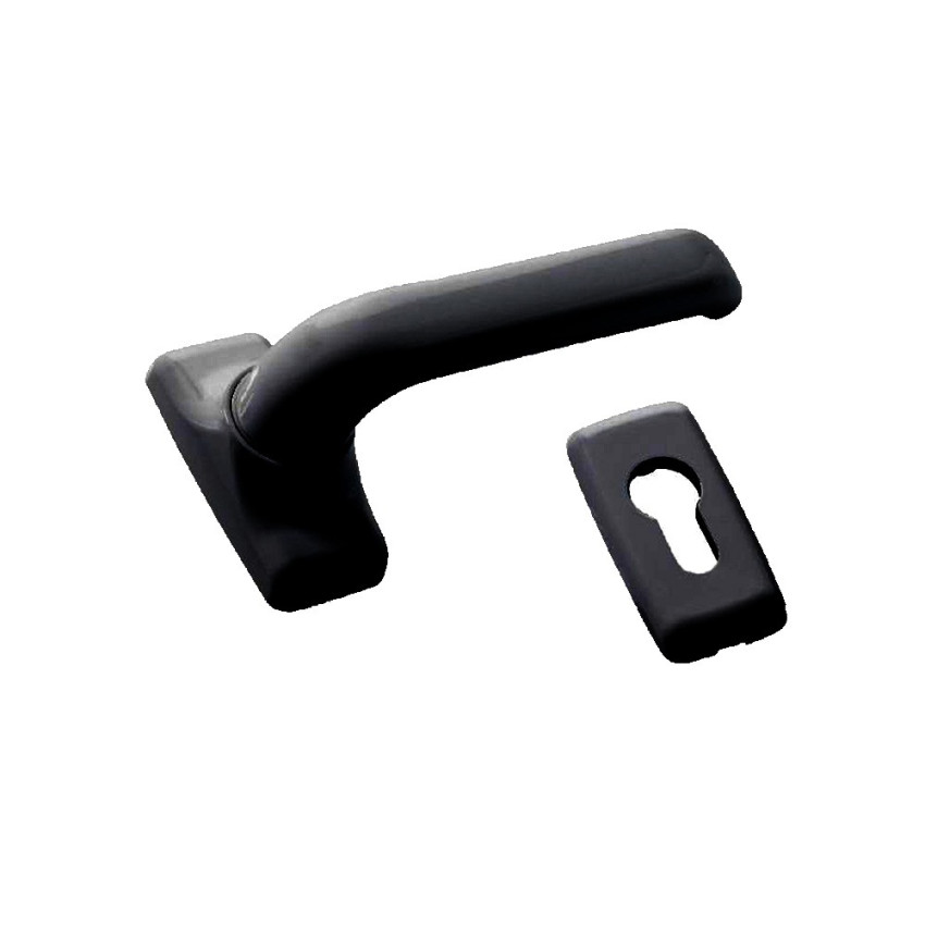 Πόμολο ίσιο μονό μαύρο με μεταλλική ροζέτα κατάλληλα για όλα τα προφίλ αλουμινίου και τις ξύλινες πόρτες DOMUS 6115M