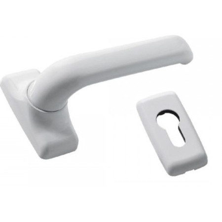 Πόμολο ίσιο μονό λευκό με μεταλλική ροζέτα κατάλληλα για όλα τα προφίλ αλουμινίου και τις ξύλινες πόρτες DOMUS 6115L